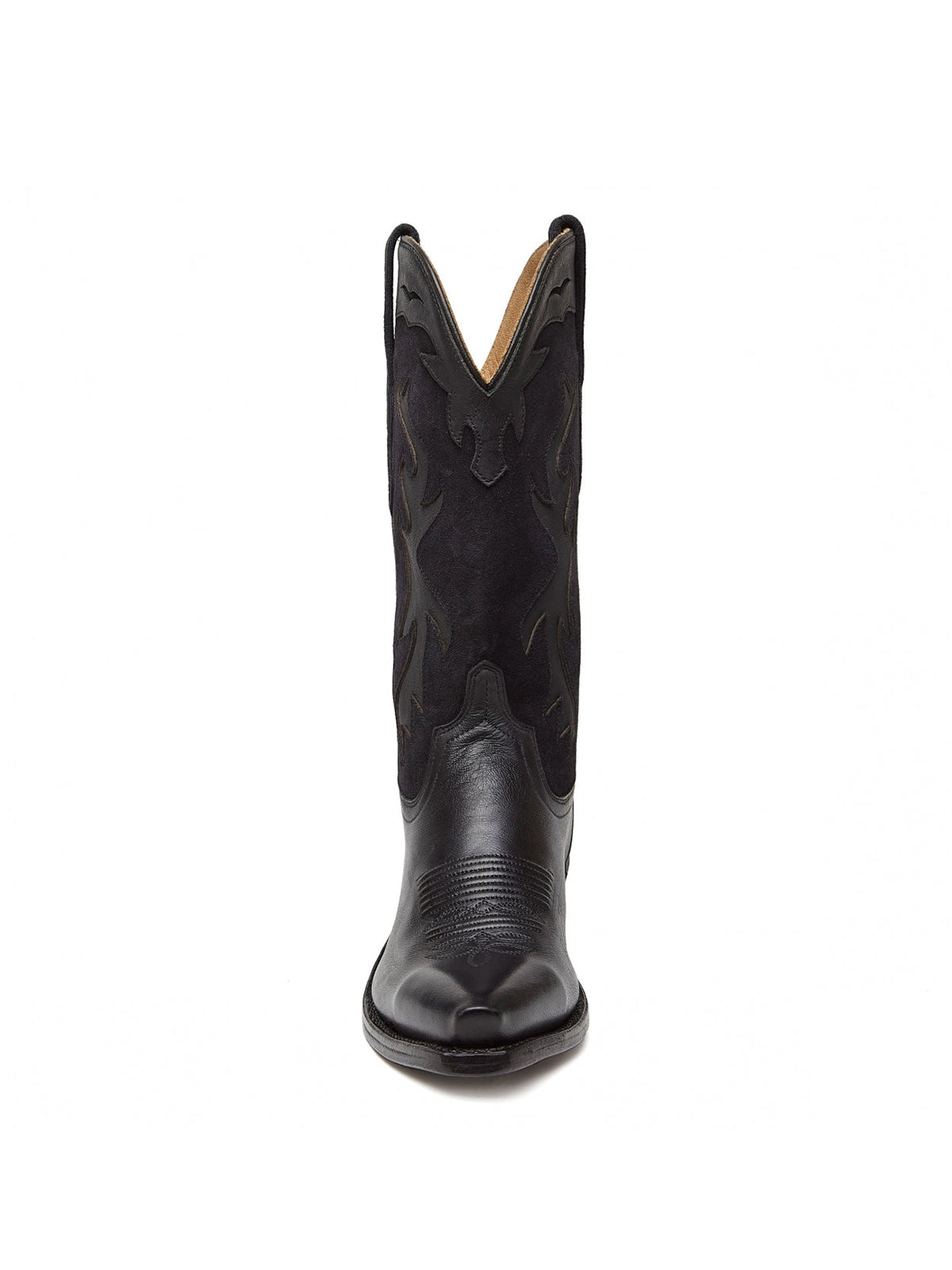 Black Faux Suede Western Embroidery Snip-Toe Mid Calf Cowgirl Boots