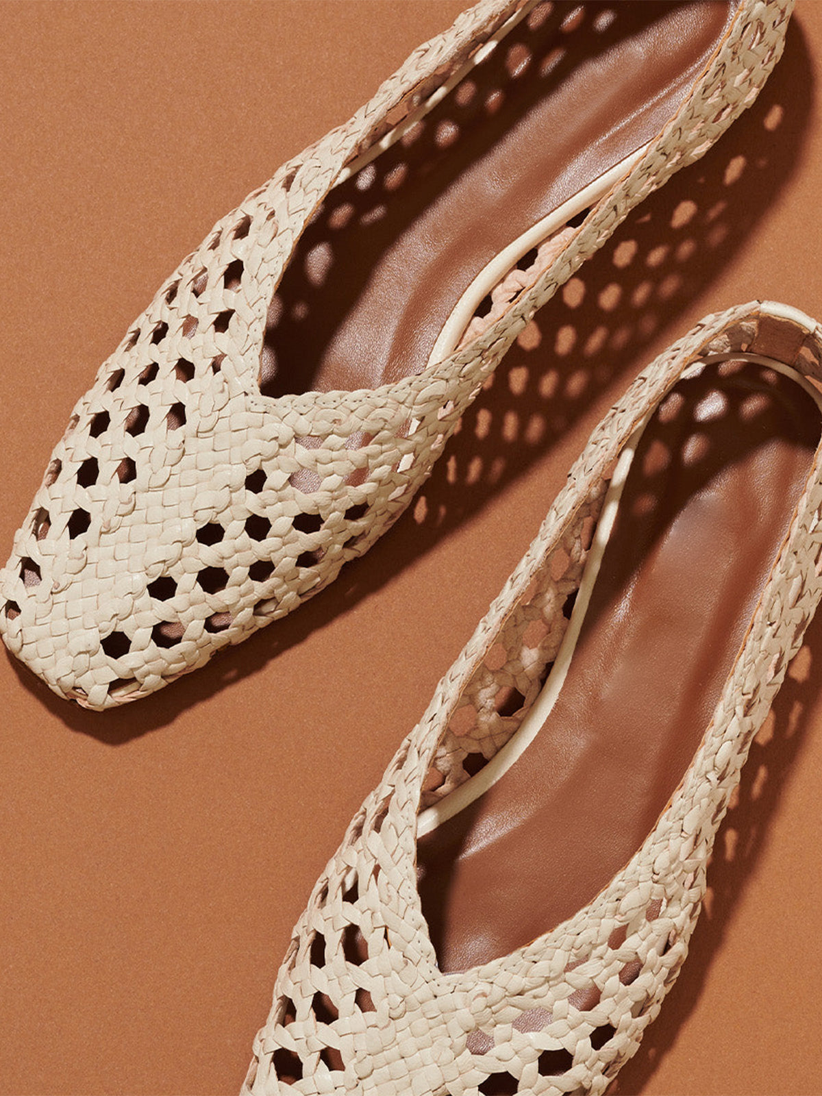 Beige Woven Vegan Leather Square-Toe Chic Ballet Flats