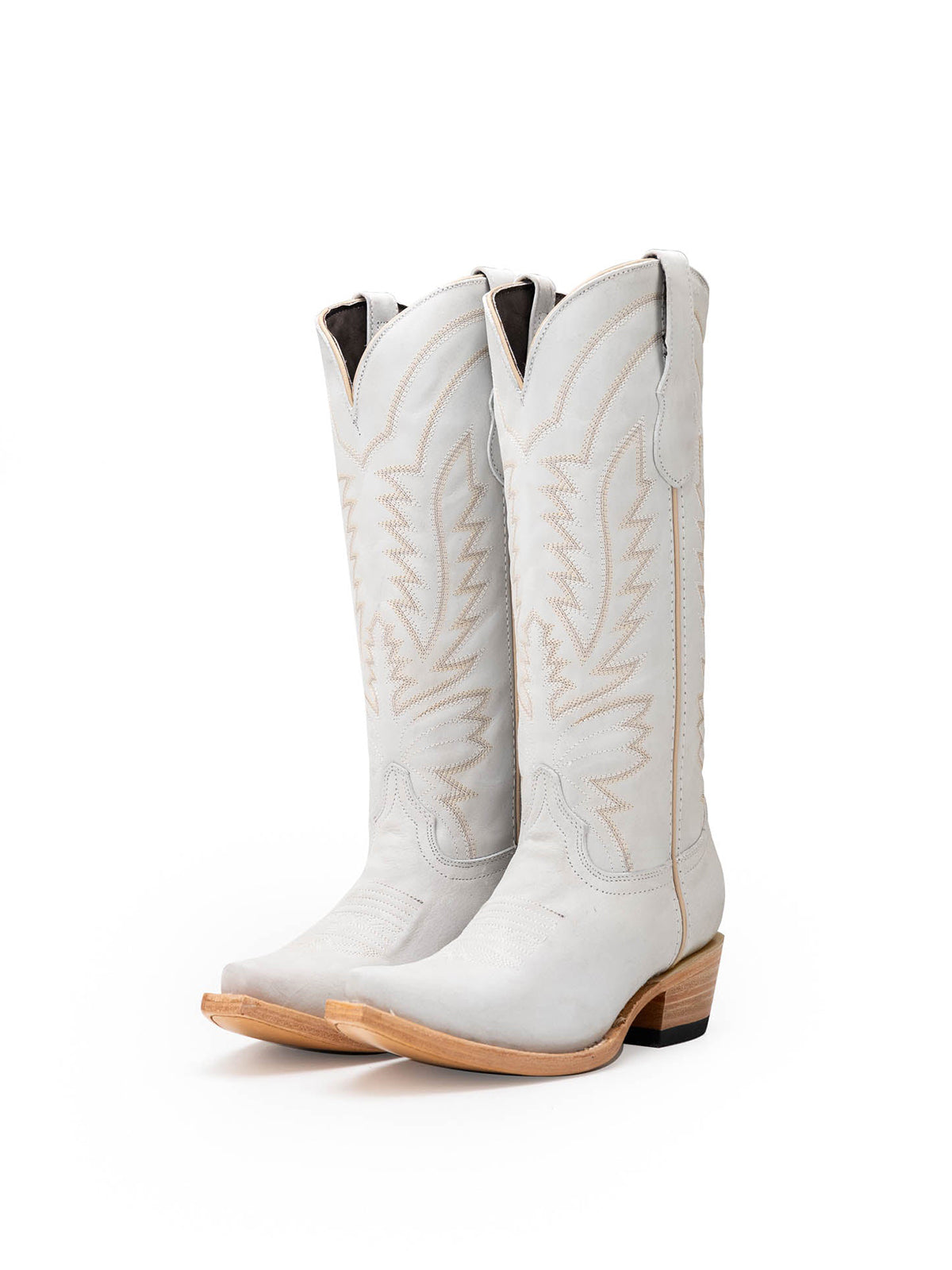 White Snip-Toe Western Classic Embroidery Mid Calf Cowgirl Boots