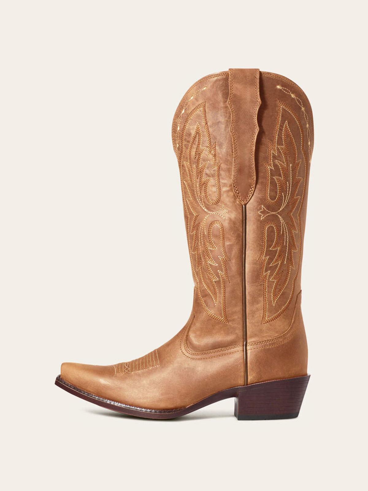 Tan Snip-Toe Embroidery Classic Wide Mid Calf Cowgirl Boots