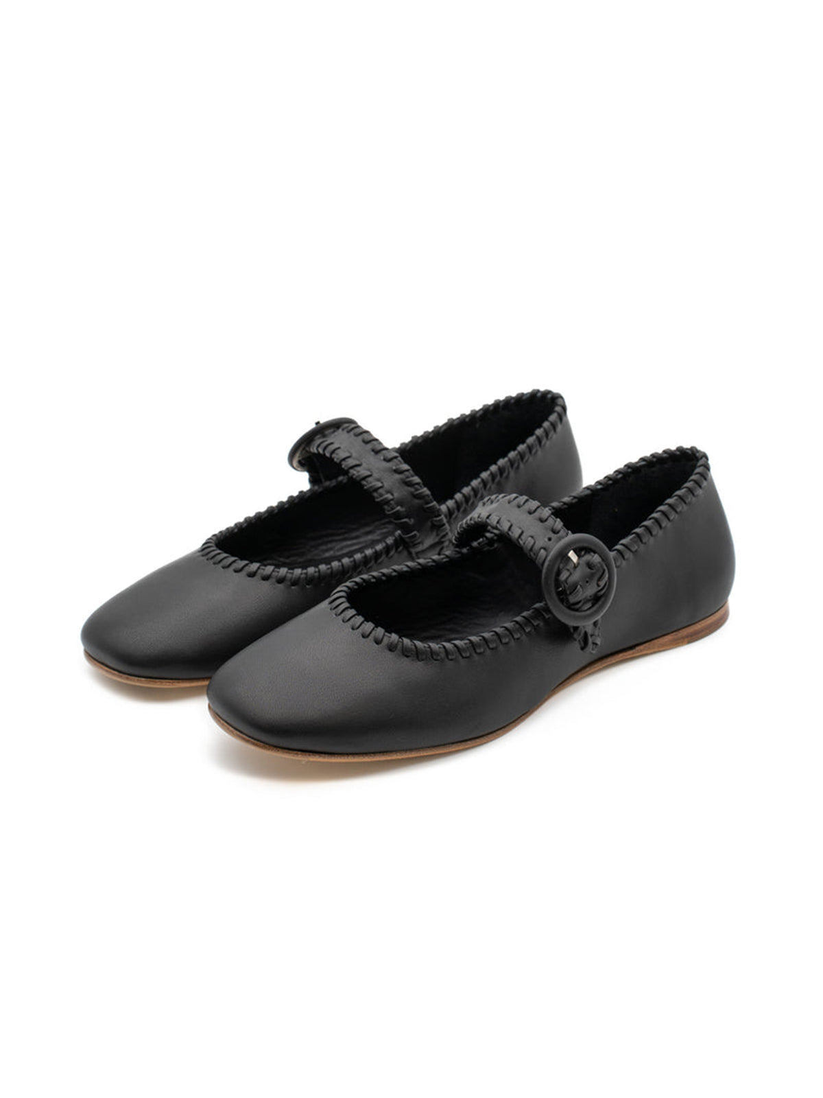Black Square-Toe Chic Buckle Mary Jane Classic Flats
