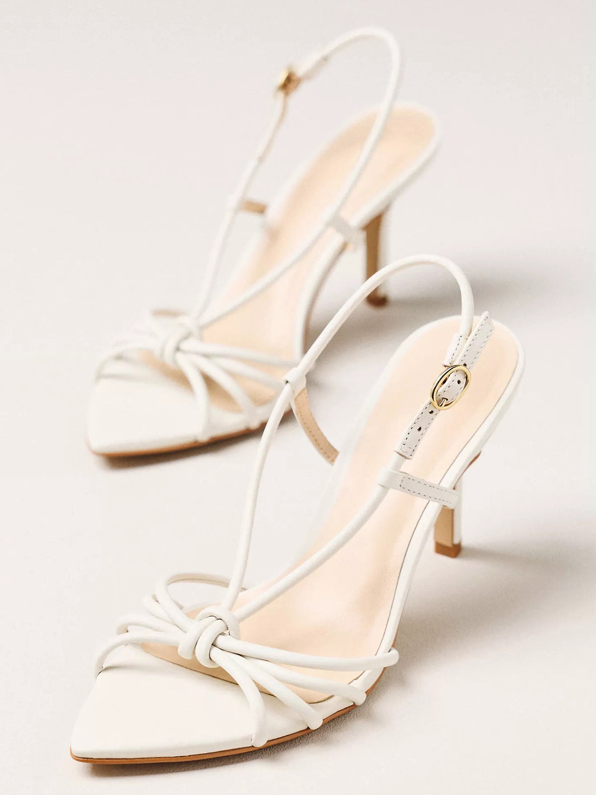 Pointed-Toe Strappy And Back Strap Chic High Heels - Cream
