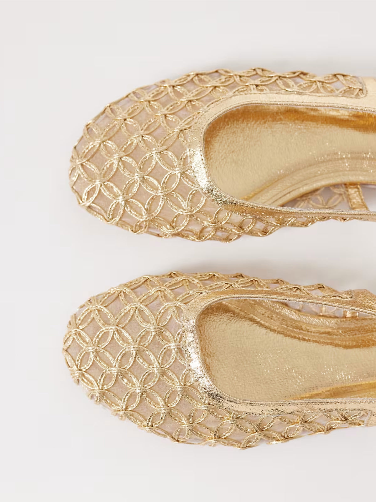 Metallic Gold Woven Vegan Leather Square-Toe Classic Back Strap Flats