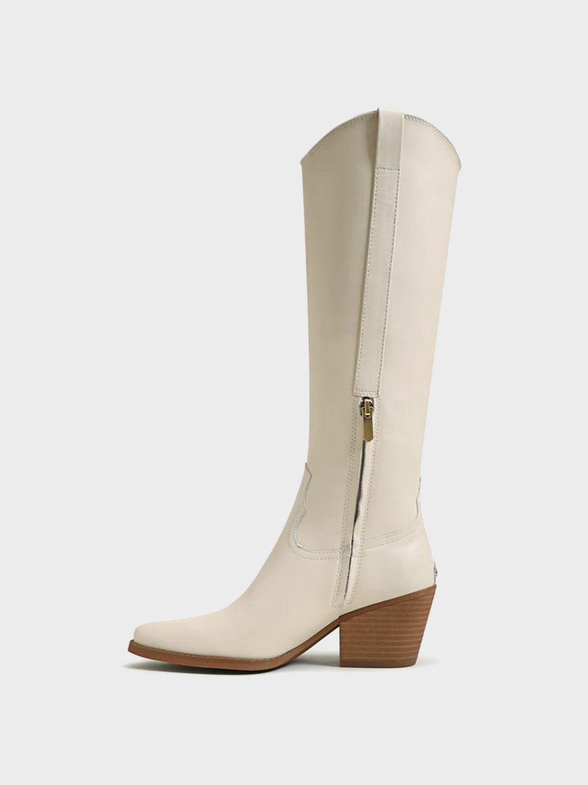 Pointed-Toe Chic Western Half-Zip Knee High Cowgirl Boots - Ivory