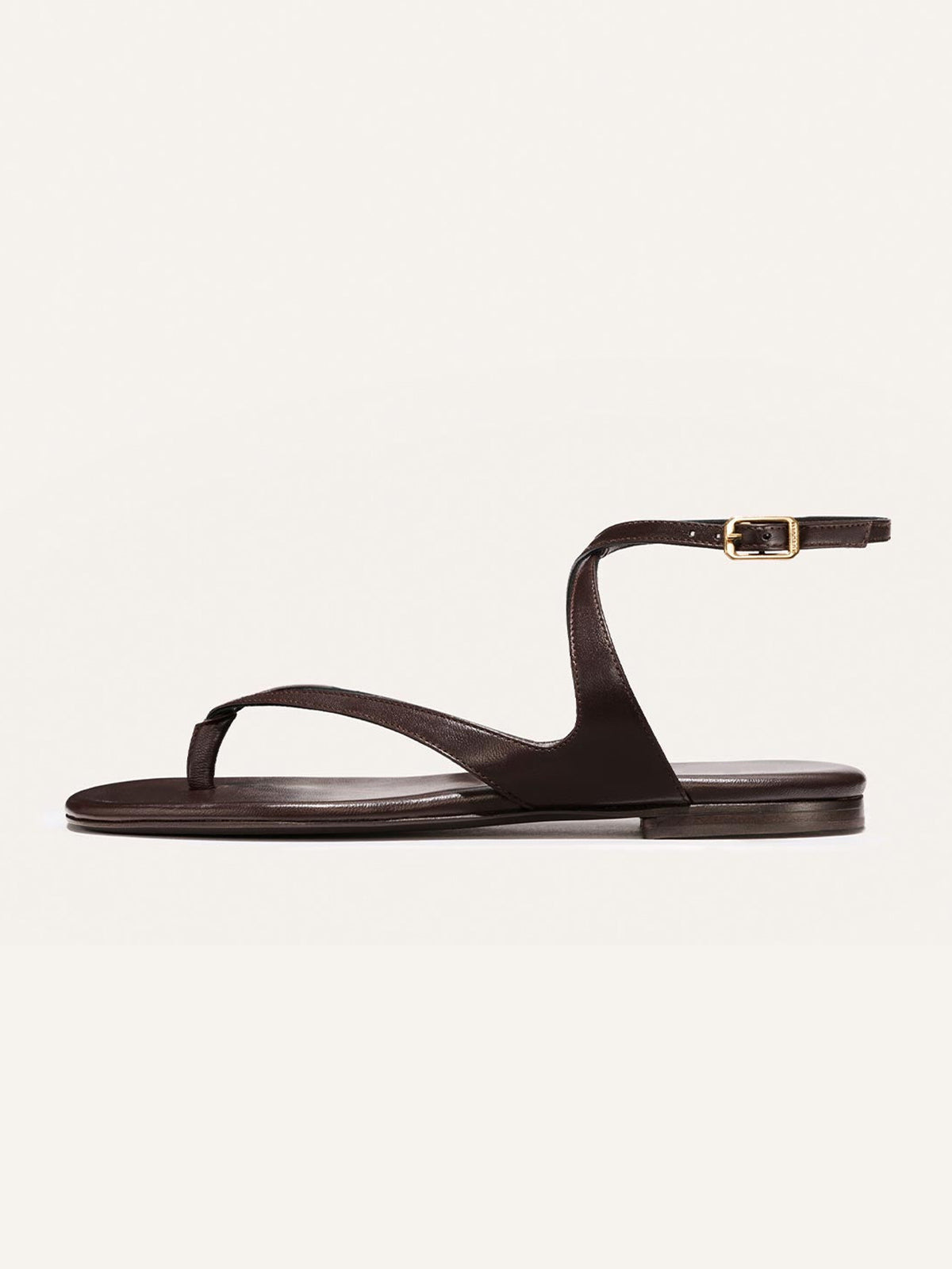 Coffee Square-Toe Strappy And Ankle Strap Chic Sandals Flats