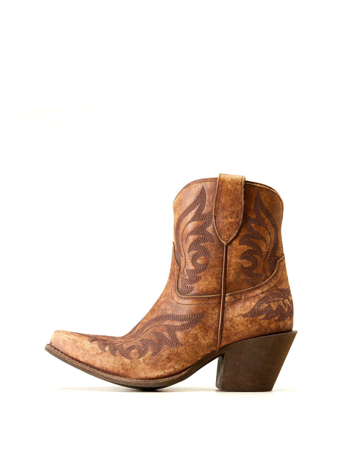 Caramel Brown Stitch Almond-Toe Cowgirl Short Ankle Western Boots