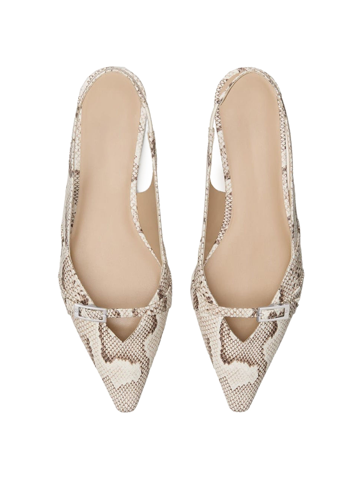 Snakeskin Pattern Pointed-Toe Front Strap And Back Strap Chic Flats