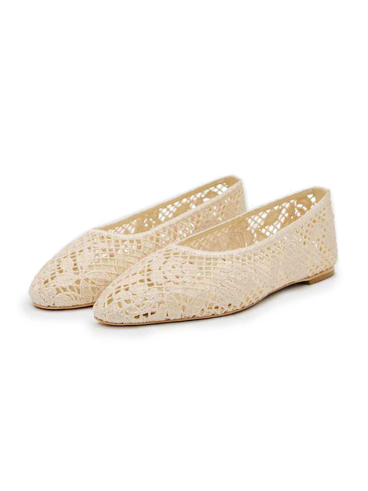 Cream Woven Round-Toe Floral Embroidery Slip-On Flats