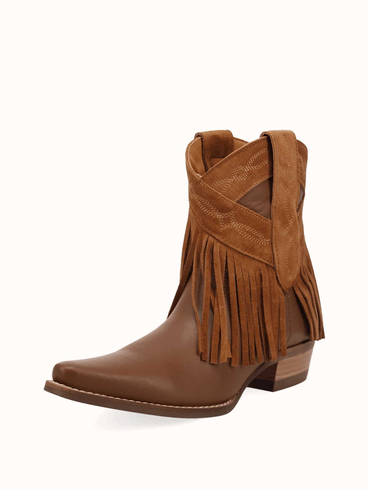 Brown Snip-Toe Faux Suede Fringe Chic Ankle Cowgirl Boots