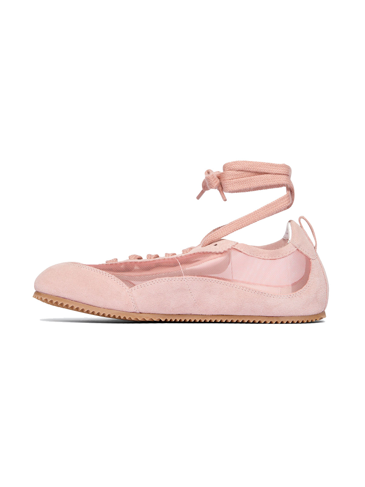 Pink Cow Suede And Mesh Square-Toe Stylish Lace-Up Sneakers