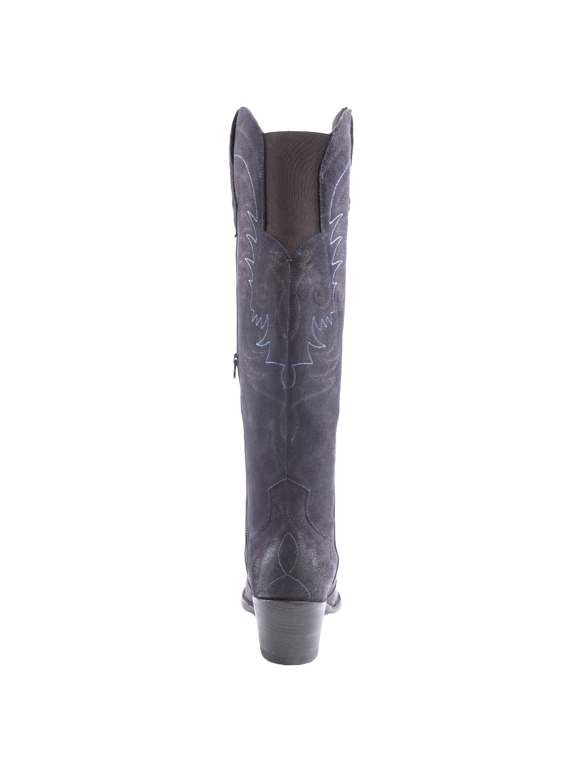 Side-Zip Pointed-Toe Chic Embroidery Wide Calf Knee High Cowgirl Boots - Navy