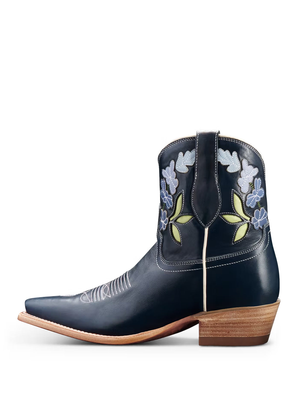 Purplish Blue Snip-Toe Flower Applique Ankle Cowgirl Boots