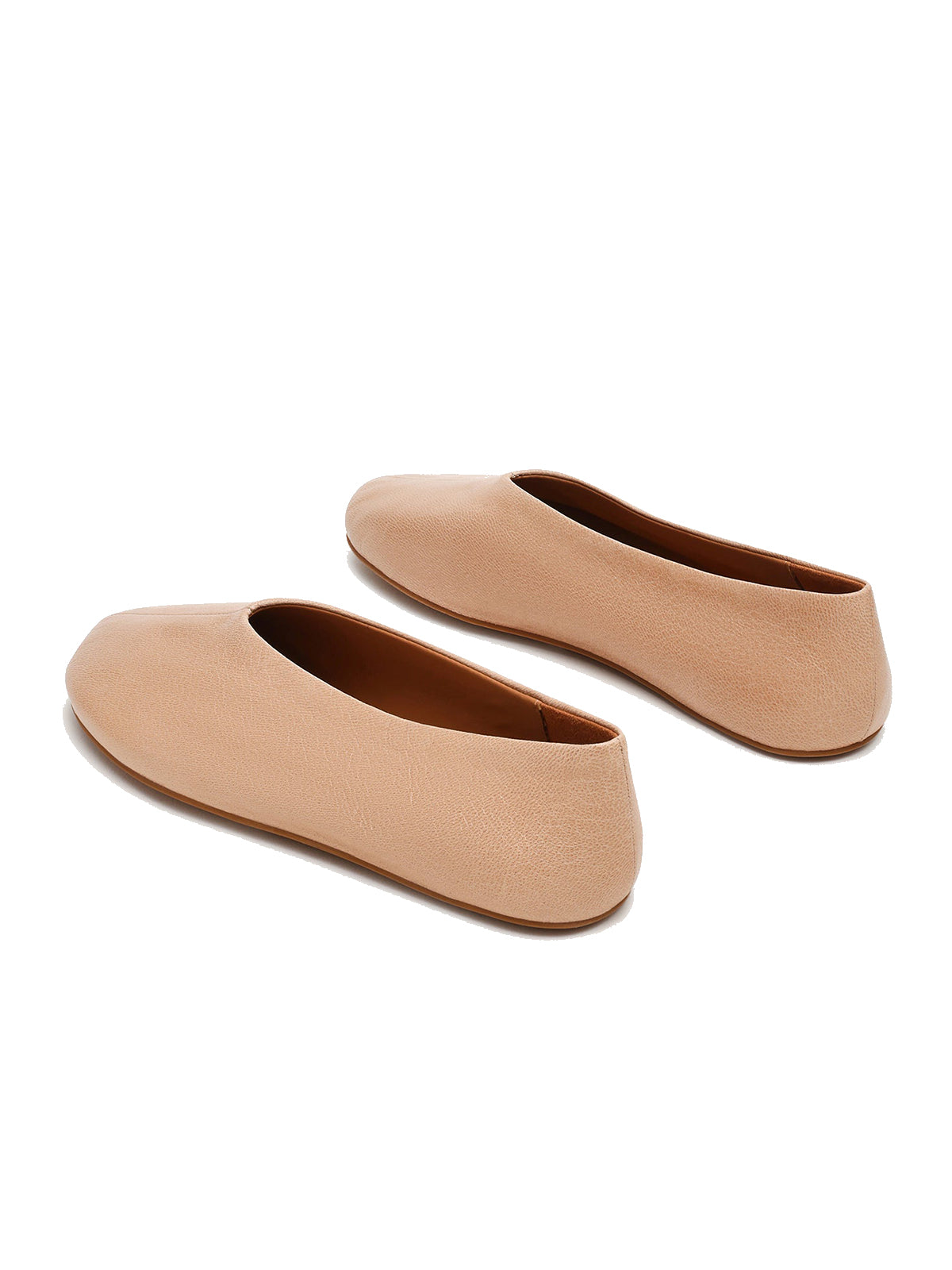Simple Round-Toe Slip-On Ballet Flats - Nude
