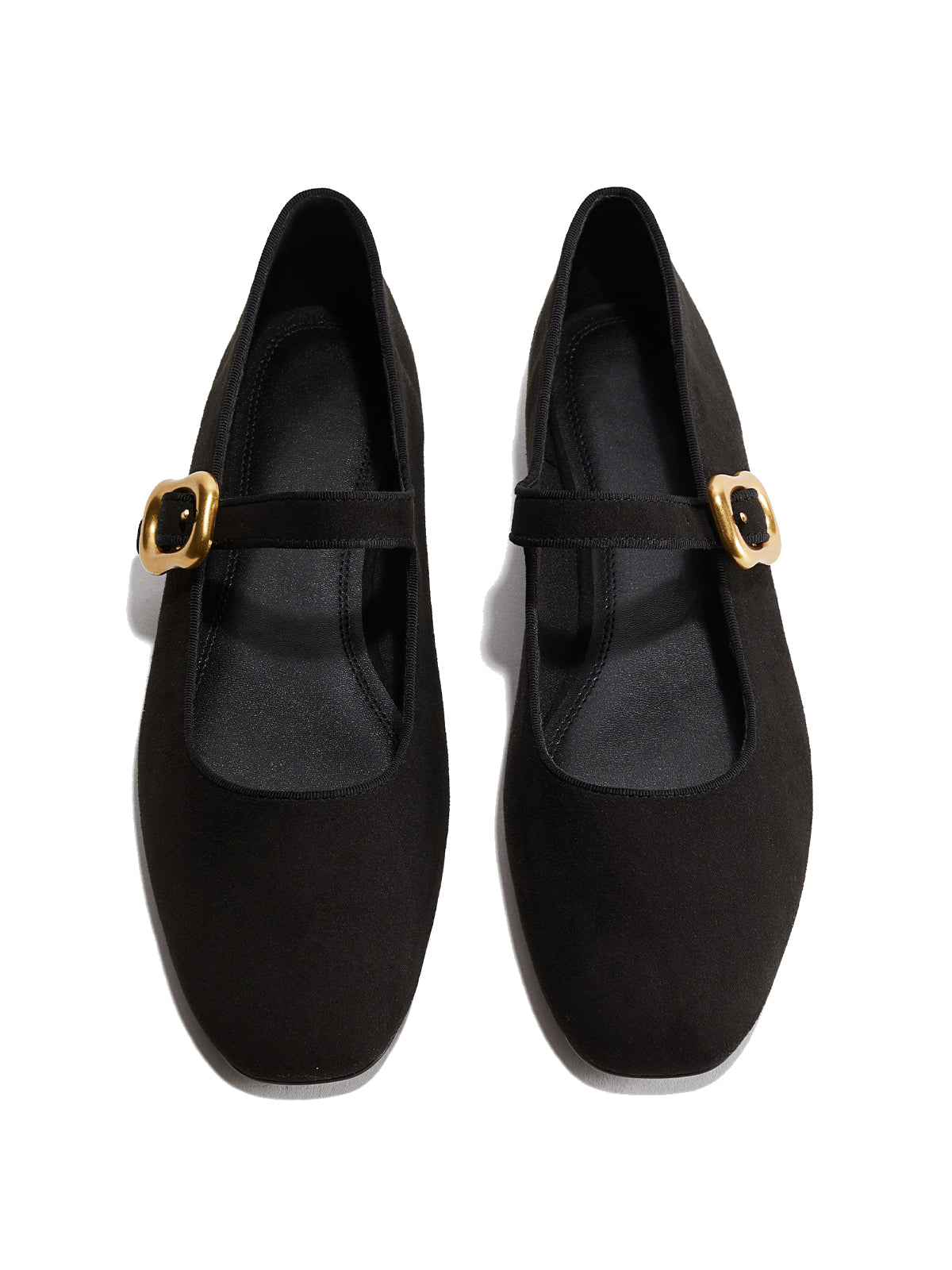 Black Faux Suede Square-Toe Mary Jane Classic Ballet Flats