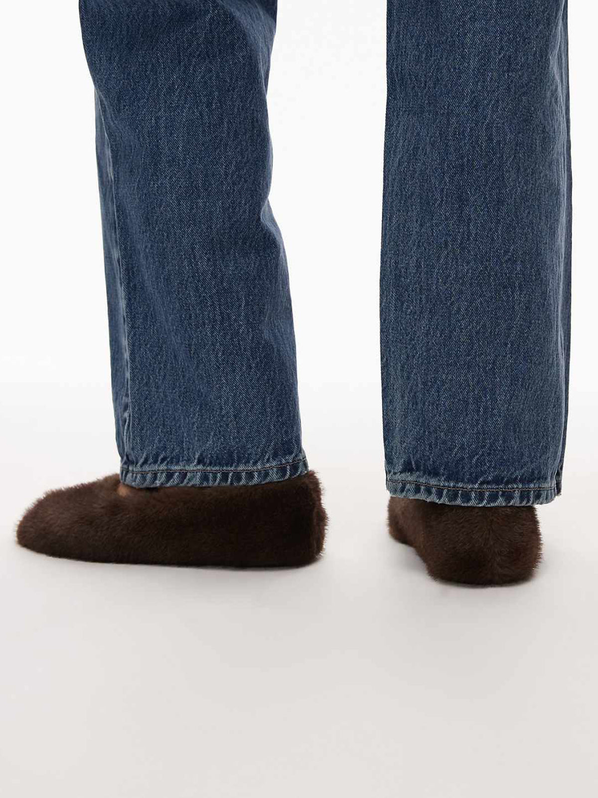 Dark Brown Plush Round-Toe Patent Bridge Strap Ballet Flats