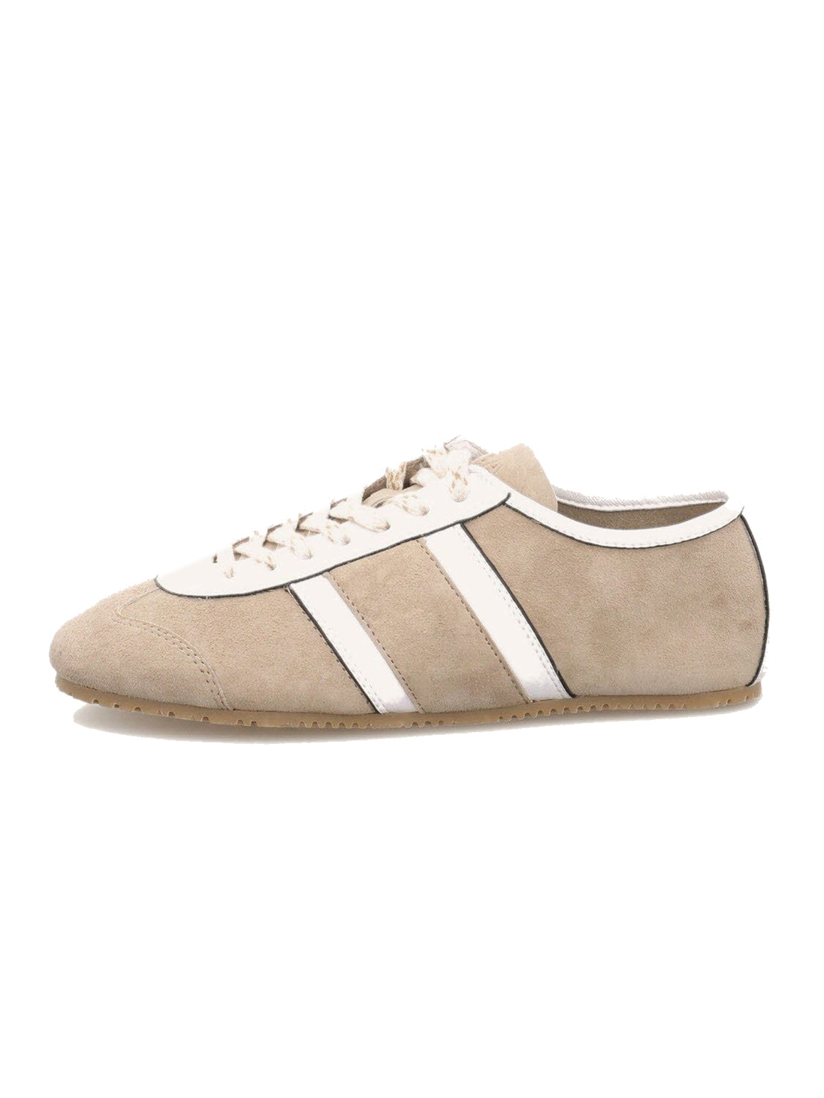 Ecru Cow Suede And Cow Leather Round-Toe Lace-Up Flats Sneakers