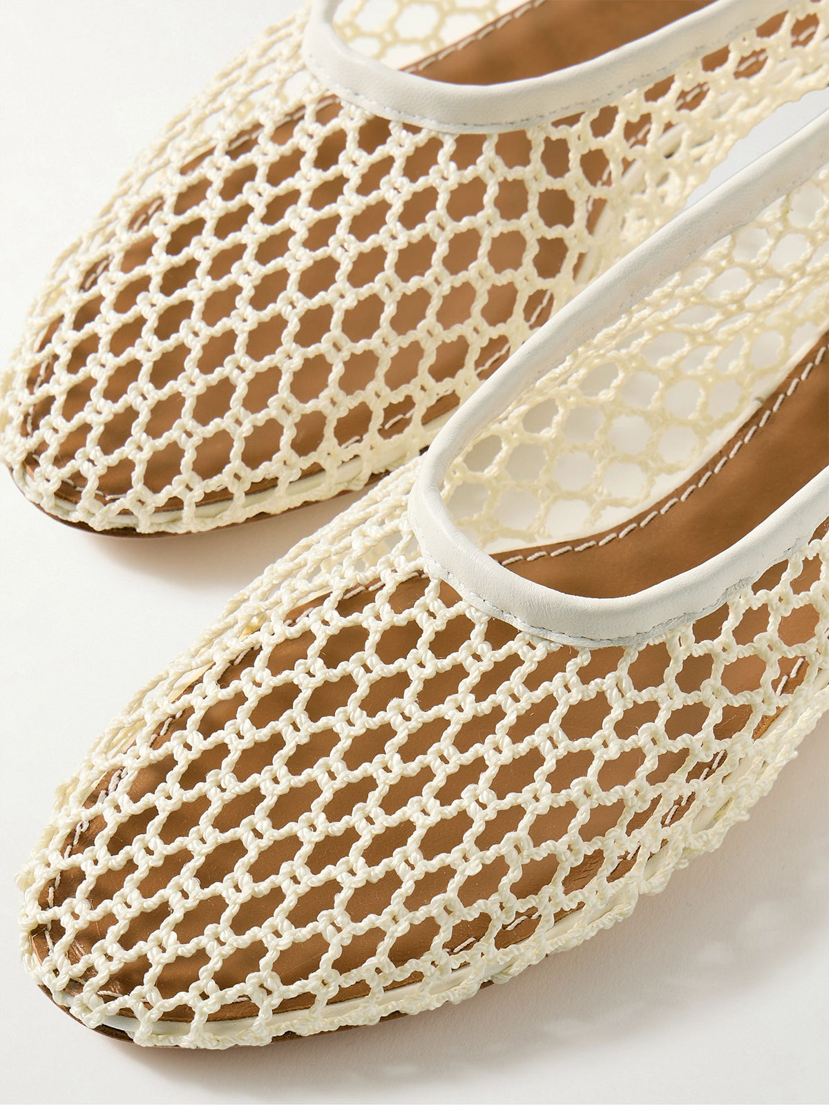 Ivory Mesh Round-Toe Slip-On Ballet Stylish Flats