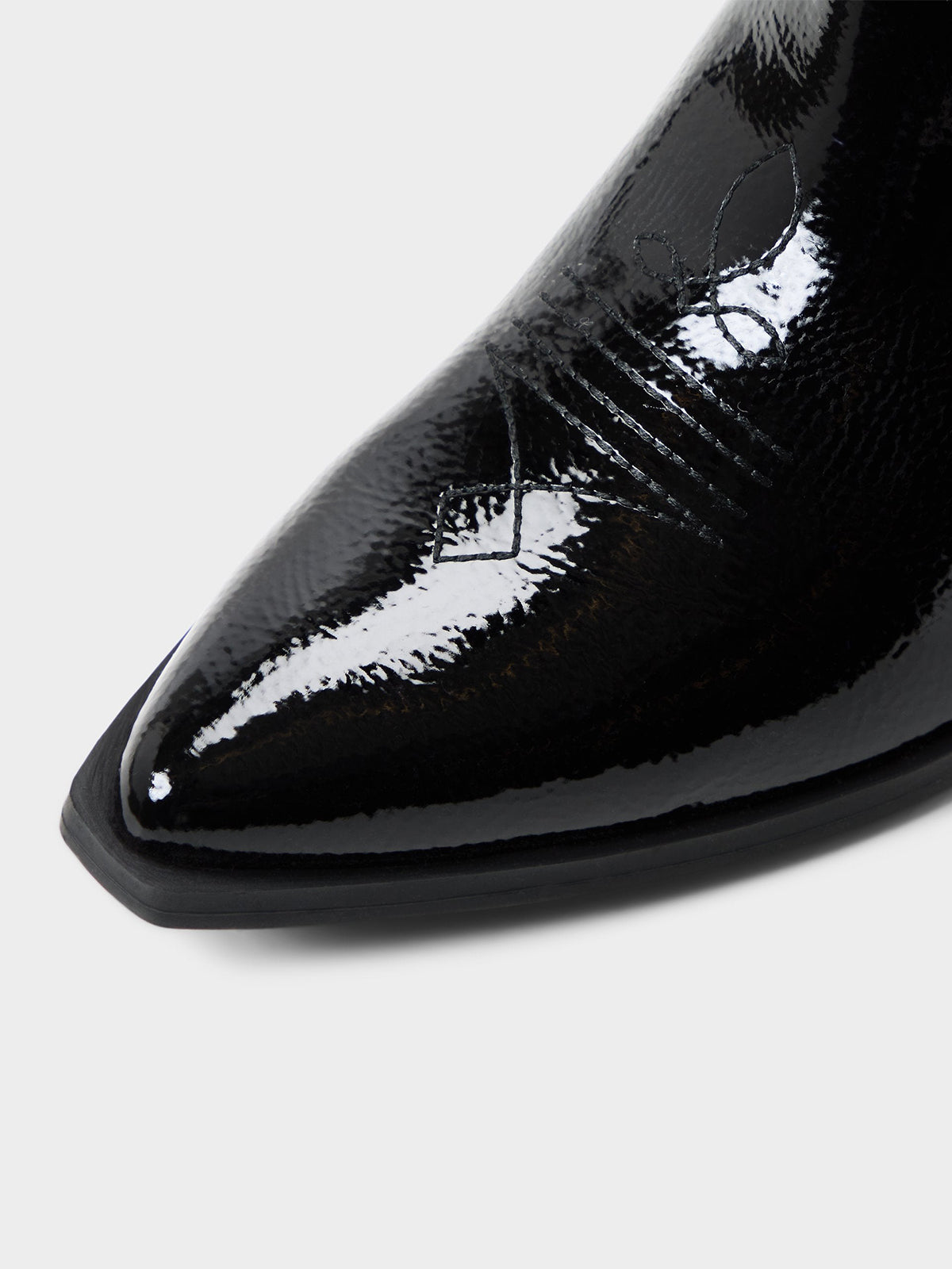 Patent Black Pointed-Toe Cherry And Bow Inlay And Studs Mid Calf Cowgirl Boots
