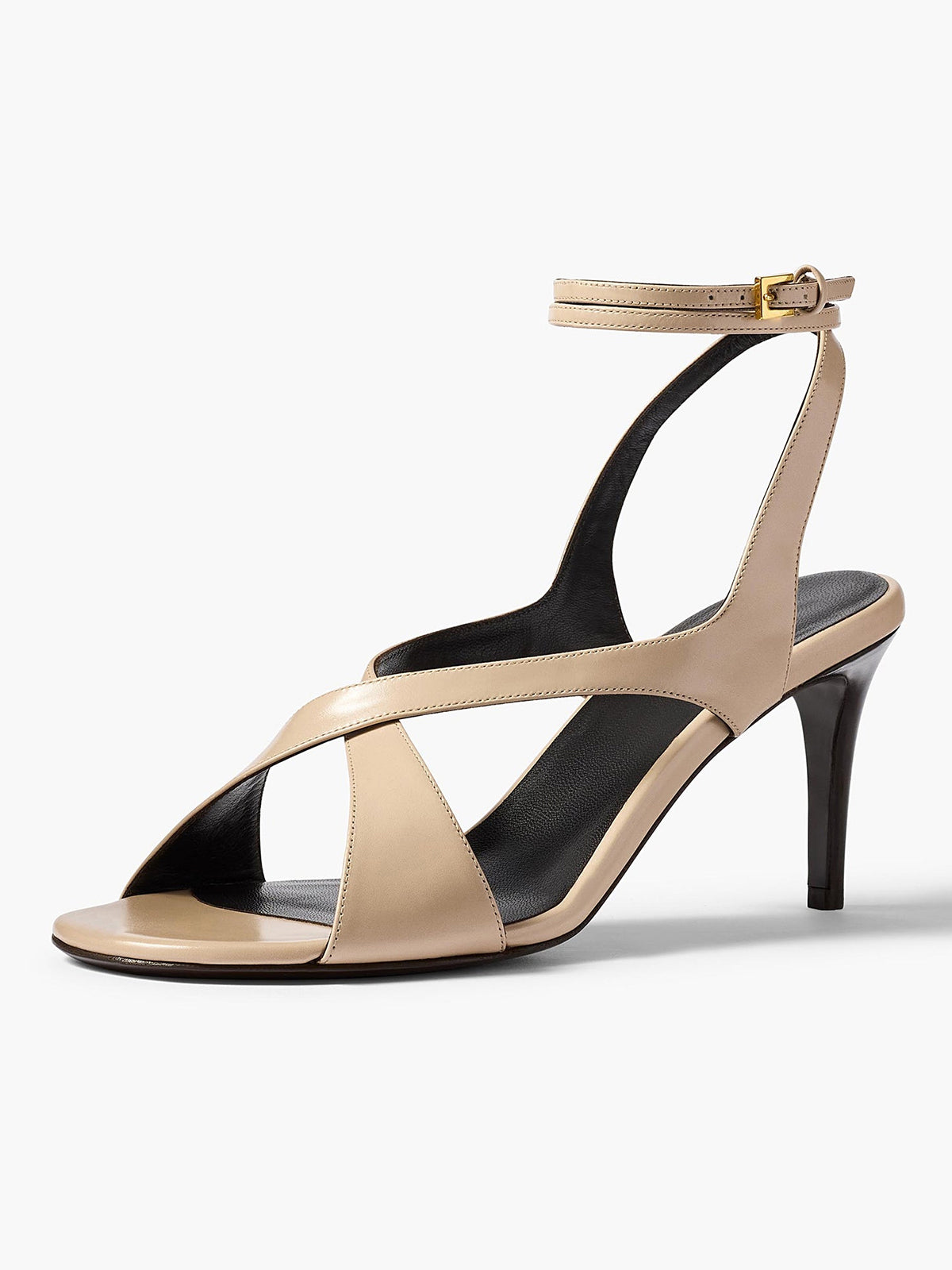 Nude Round-Toe Crossed Straps Back And Ankle Strap Sandals Kitten Heels
