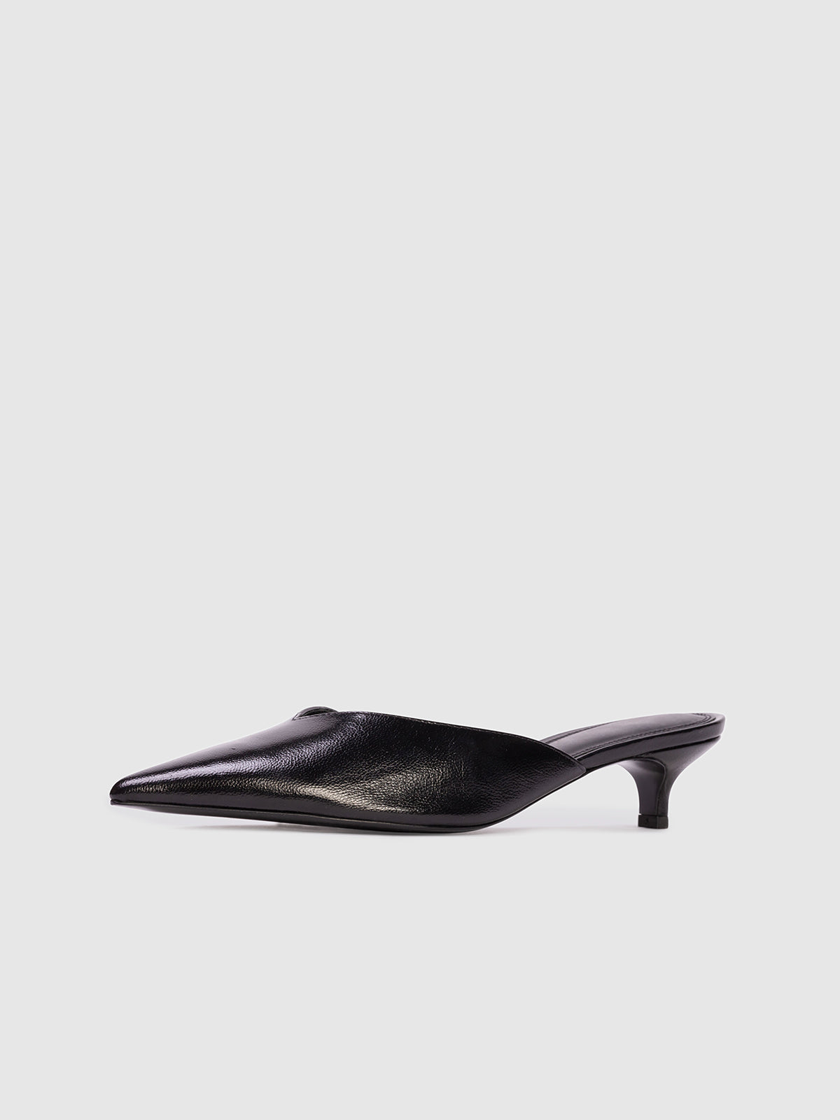 Black Vegan Leather Pointed-Toe Slip-On Kitten Heels