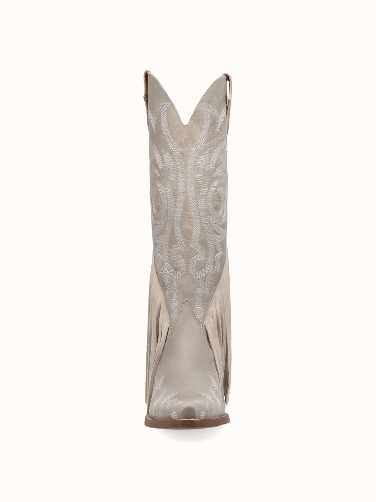 Bone Snip-Toe Faux Suede Side Fringe Embroidery Wide Calf Knee High Cowgirl Boots