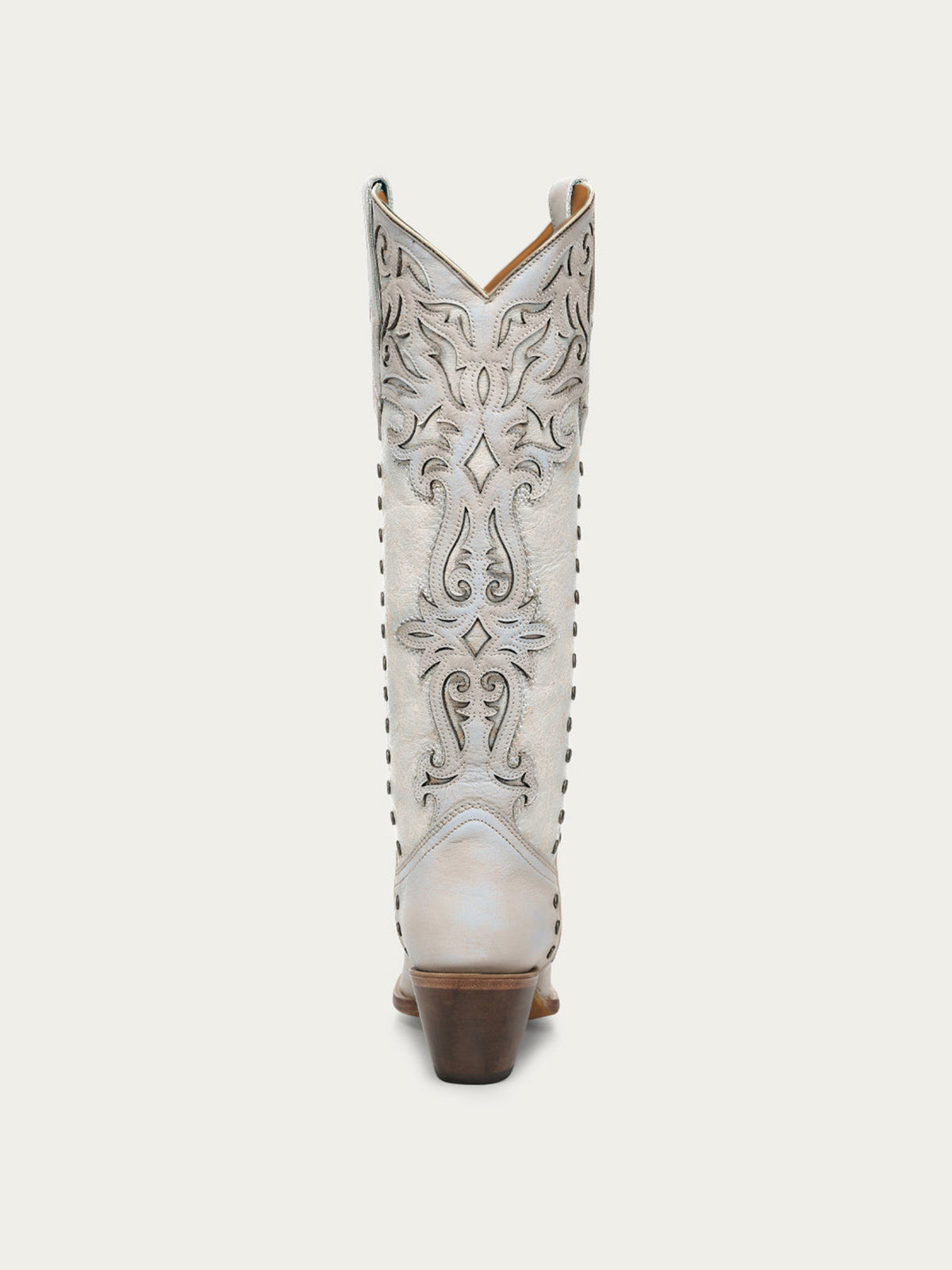 Blue And Distressed Bone Snip-Toe Applique And Side Studs Wide Calf Knee High Cowgirl Boots