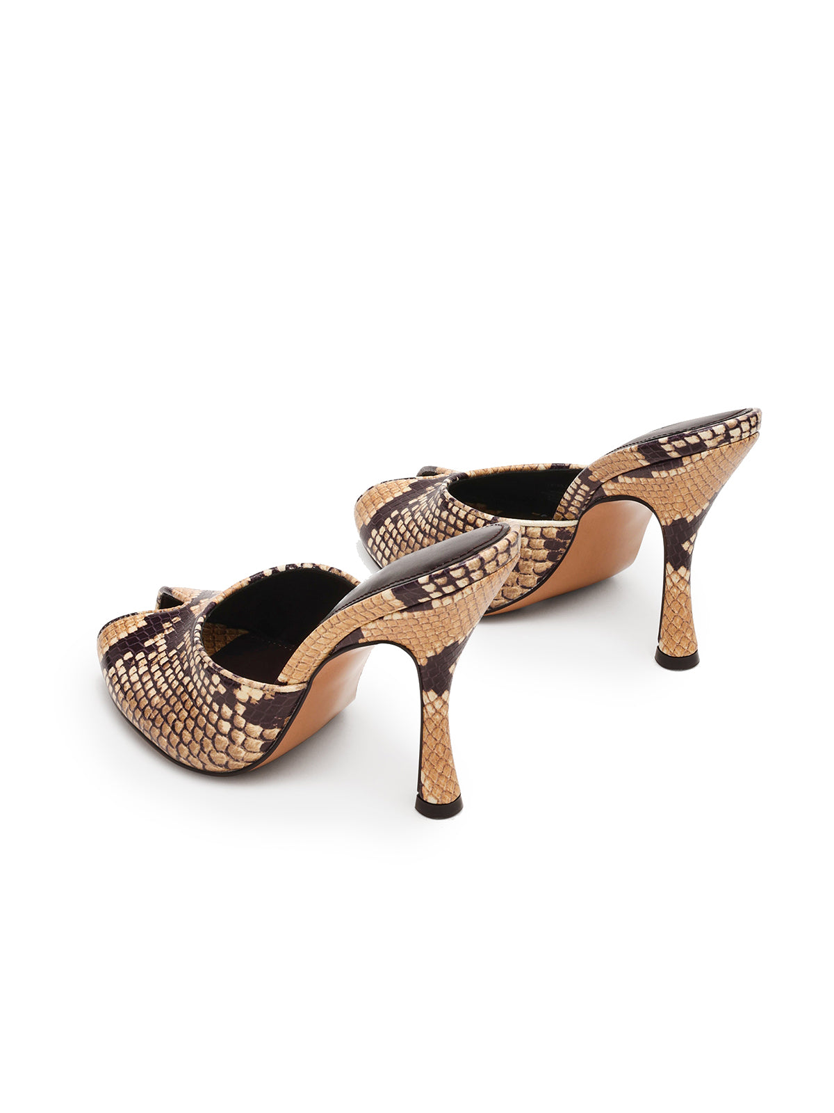 Snakeskin Print Peep Round-Toe Slip-On Backless Mules High Heels