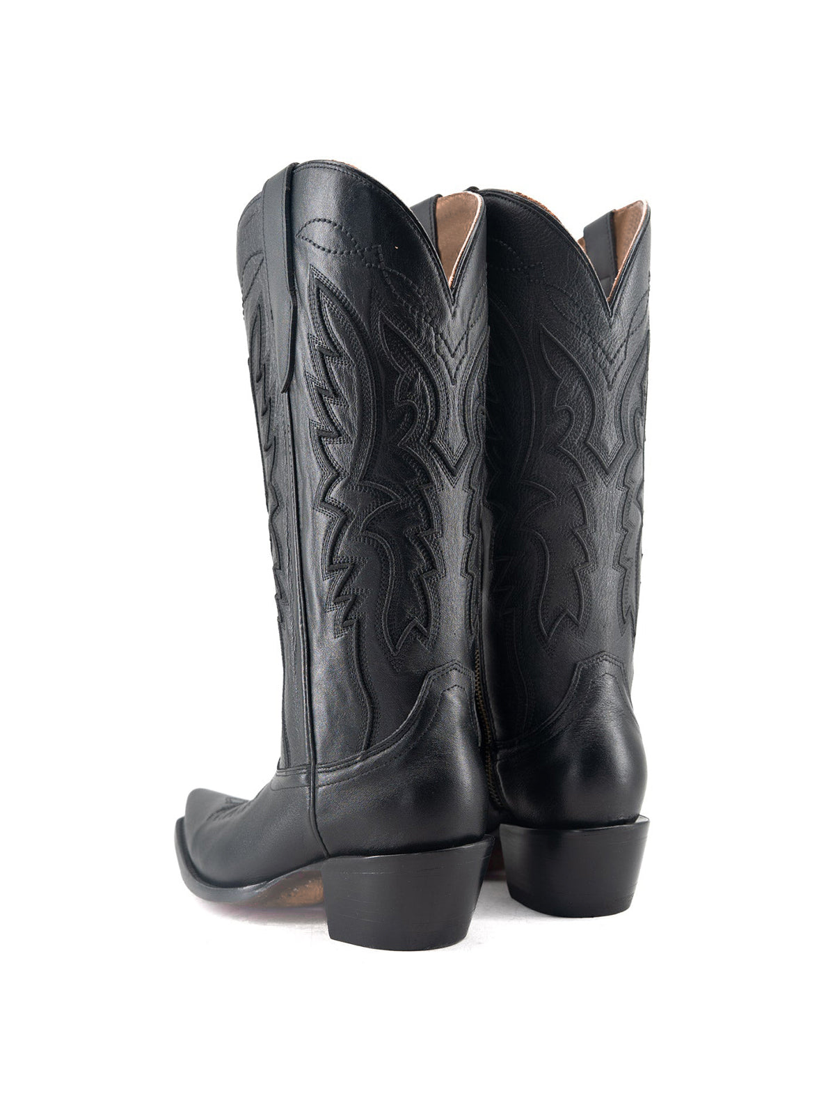 Western Snip-Toe Embroidery Half-Zip Mid Calf Cowgirl Boots - Black