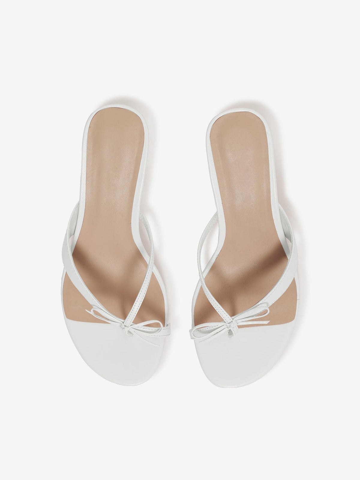 White Round-Toe Front Bow Wide Strap Kitten Heels