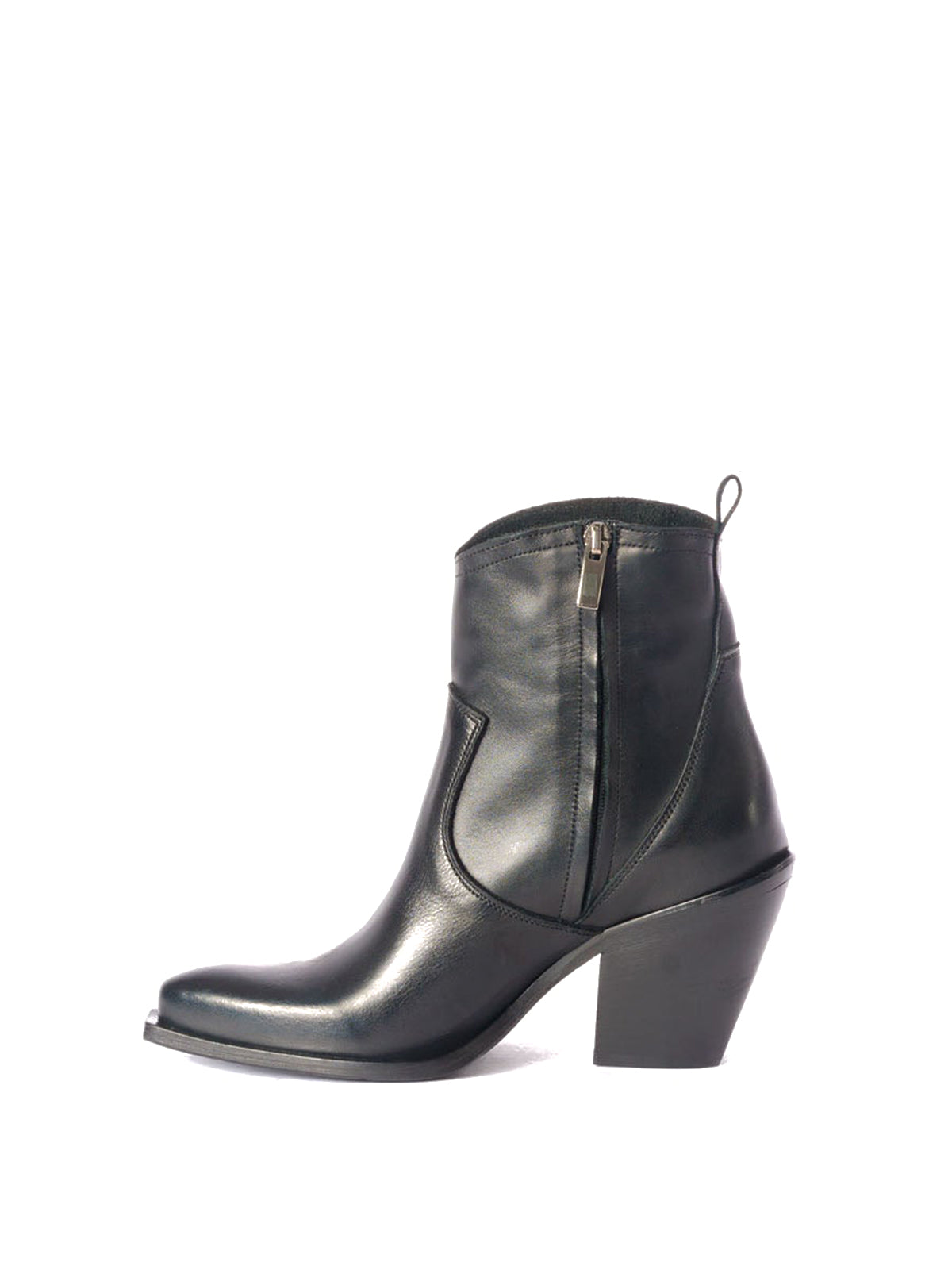 Black Snip-Toe Side Full-Zip Classic Ankle Cowgirl Boots