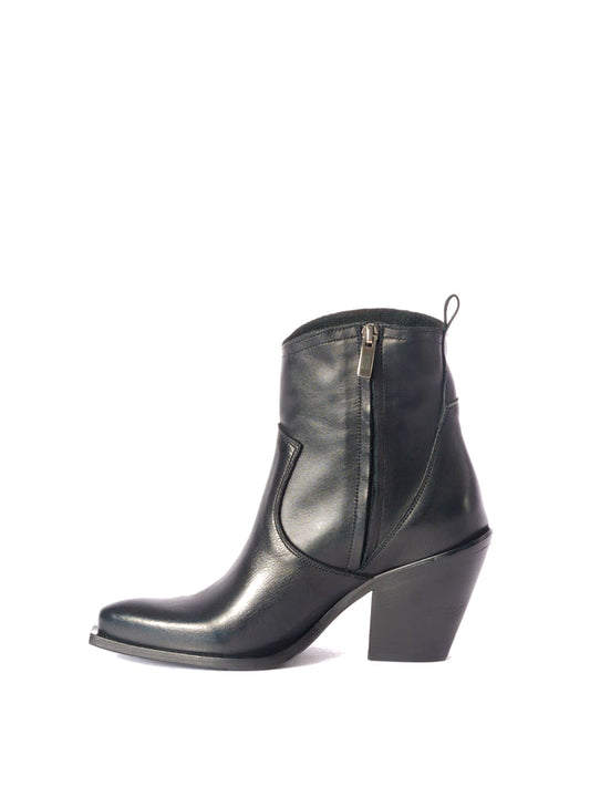 Black Snip-Toe Side Full-Zip Classic Ankle Cowgirl Boots