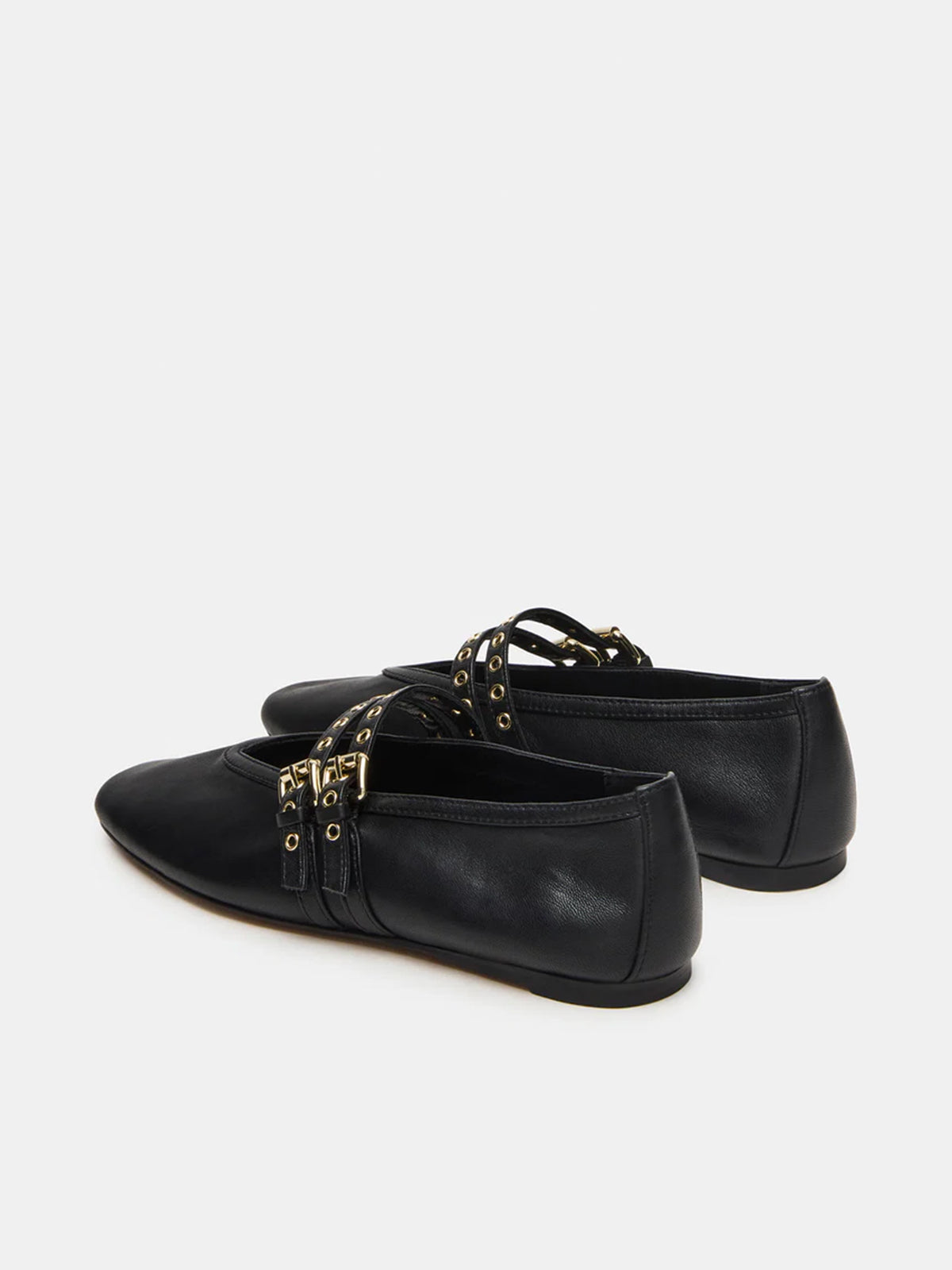 Black Square-Toe Double Bridge Straps Ballet Flats