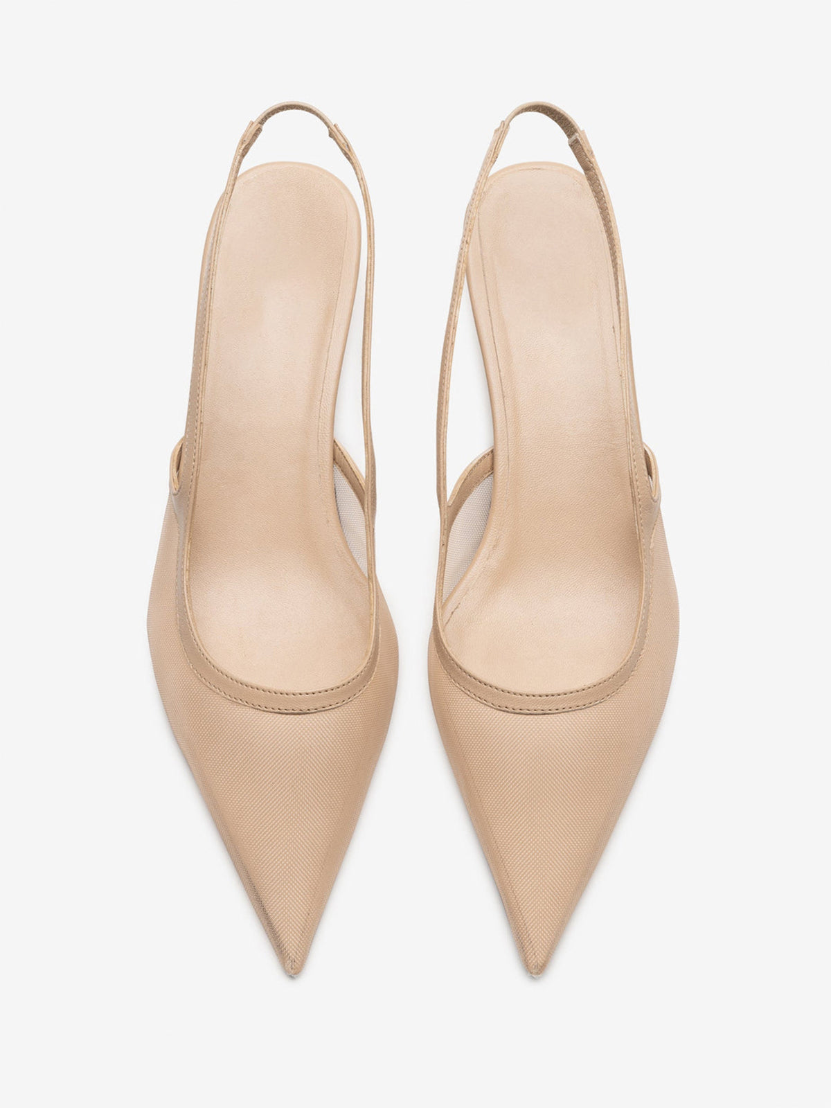 Beige Mesh Pointed-Toe Chic Back Strap Pumps Kitten Heels