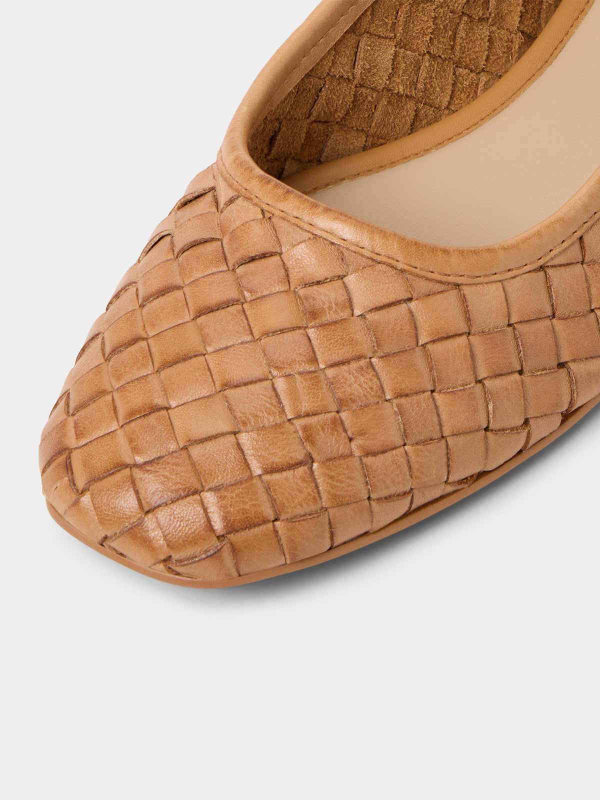 Brown Woven Vegan Leather Square-Toe Simple And Classic Ballet Flats