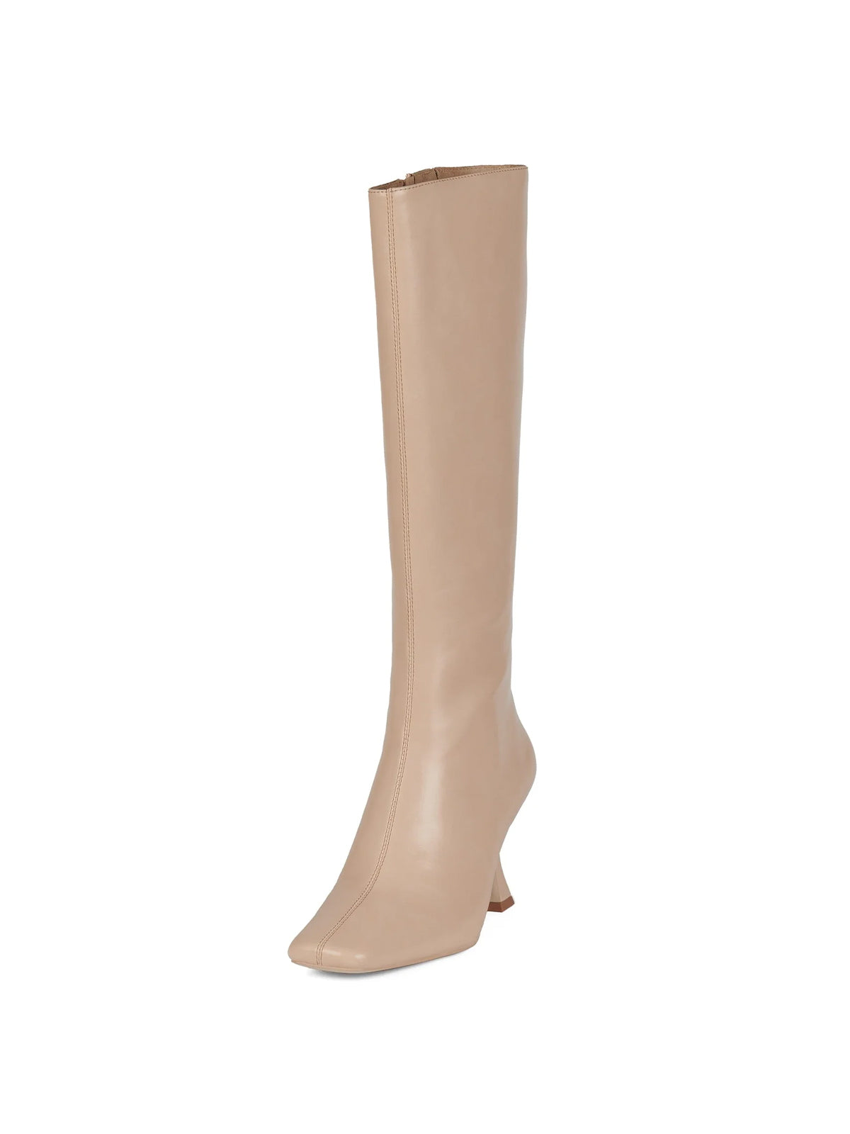 Beige Square-Toe Wide Calf Simple Knee High Stiletto Boots