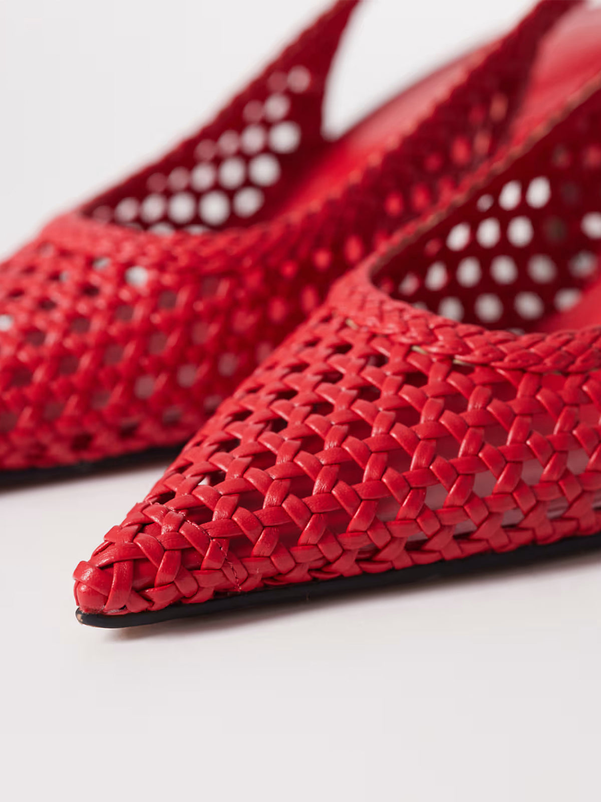 Red Woven Vegan Leather Pointed-Toe Classic Back Strap Kitten Heels