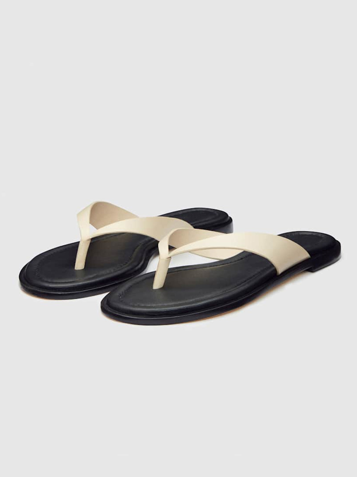 Bone Round-Toe Flip-Flop Slip-On Flats Sandals