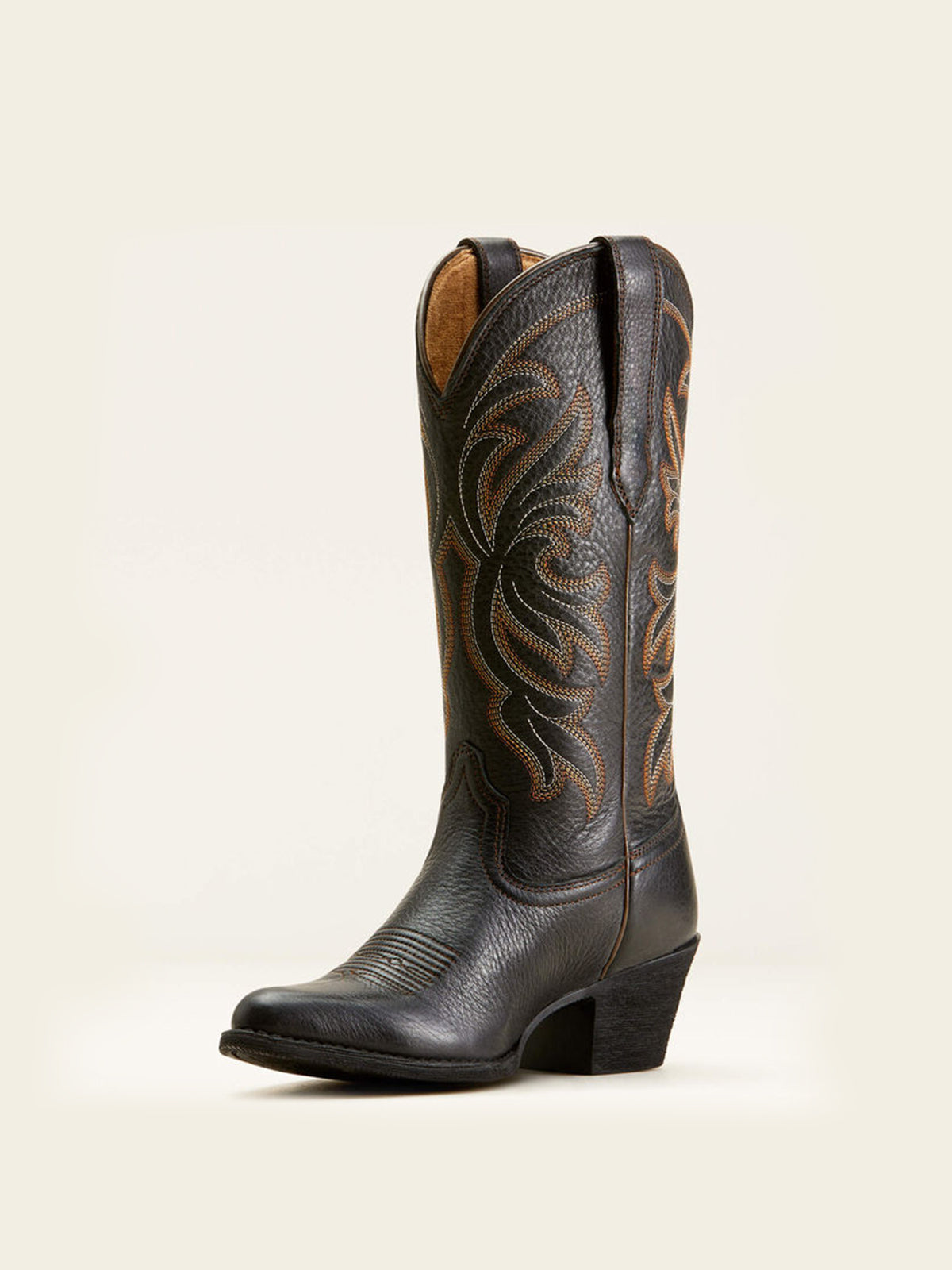Mid Calf Almond-Toe Embroidery Cowgirl Boots - Black