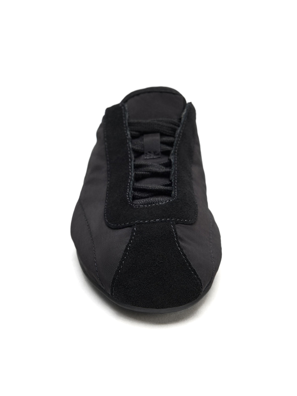 Black Cow Suede And Satin Round-Toe Lace-Up Backless Flats