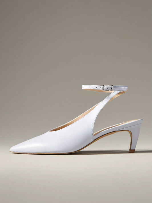 Blue Pointed-Toe Chic Slingback And Buckle Ankle Strap Kitten Heels