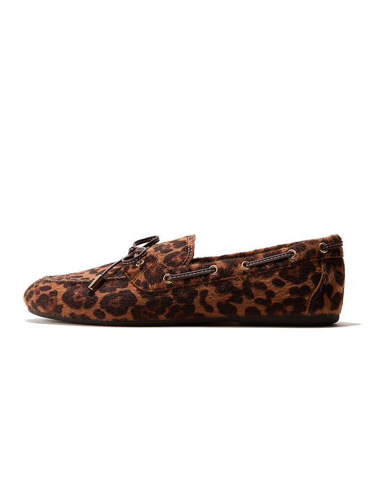 Leopard Print Round-Toe Front Chic Bow Slip-On Flats