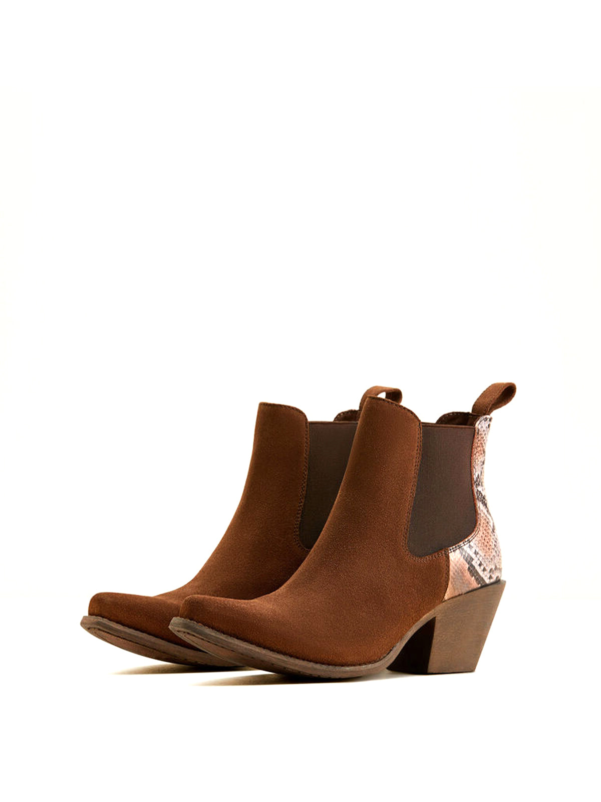 Brown Faux Suede Snake Print Snip-Toe Simple Cowgirl Short Ankle Boots