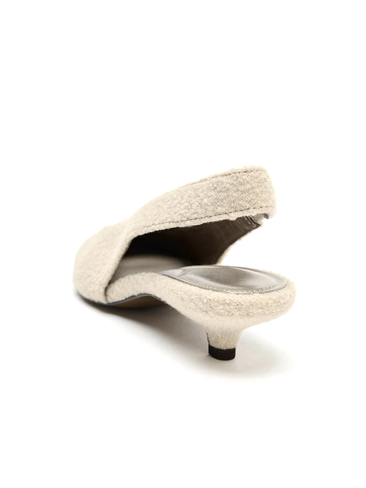 Off White Lint Pointed-Toe Wide Slingback Kitten Heels