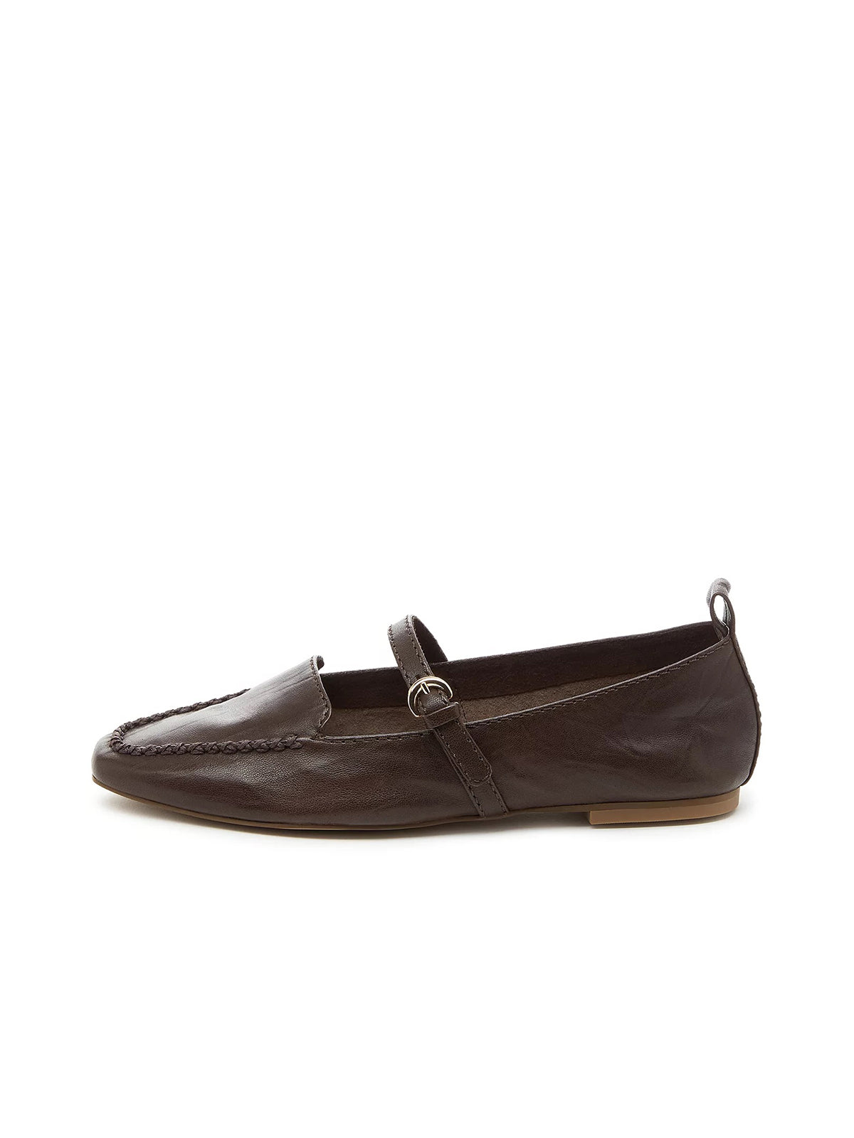 Dark Brown Square-Toe Slip-On Mary Jane Flats Loafers