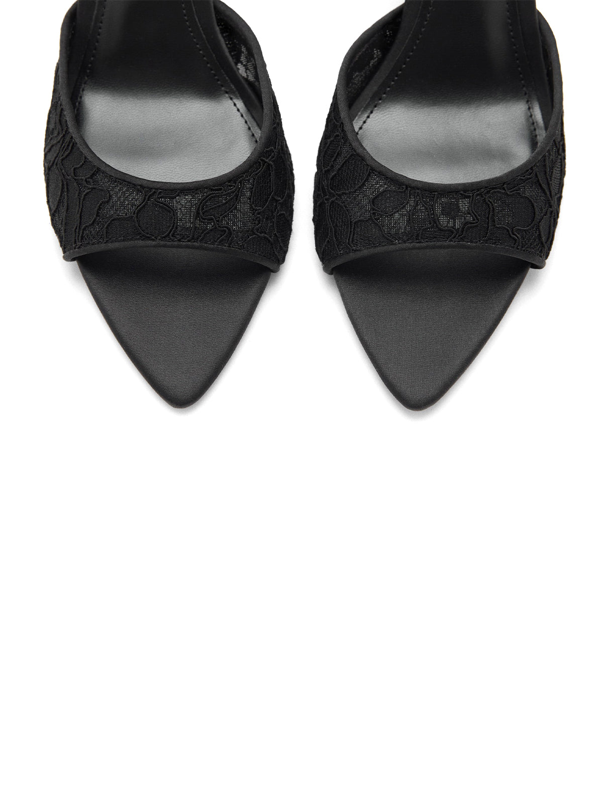 Black Lace Mesh Pointed-Toe Simple High Heels Sandals