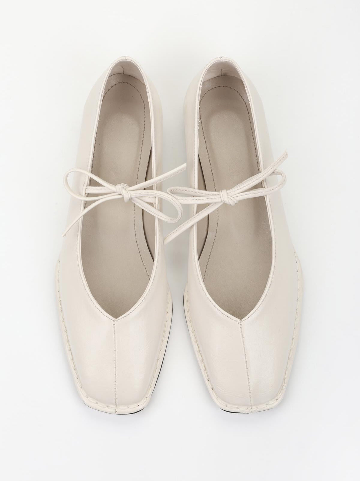 Ivory Square-Toe Classic Bridge Strap Slip-On Stylish Flats