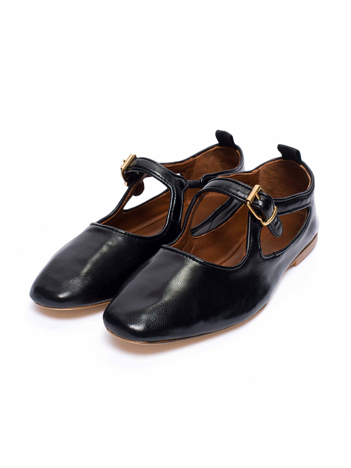 Square-Toe Buckle Strap Chic Flats - Classic Black