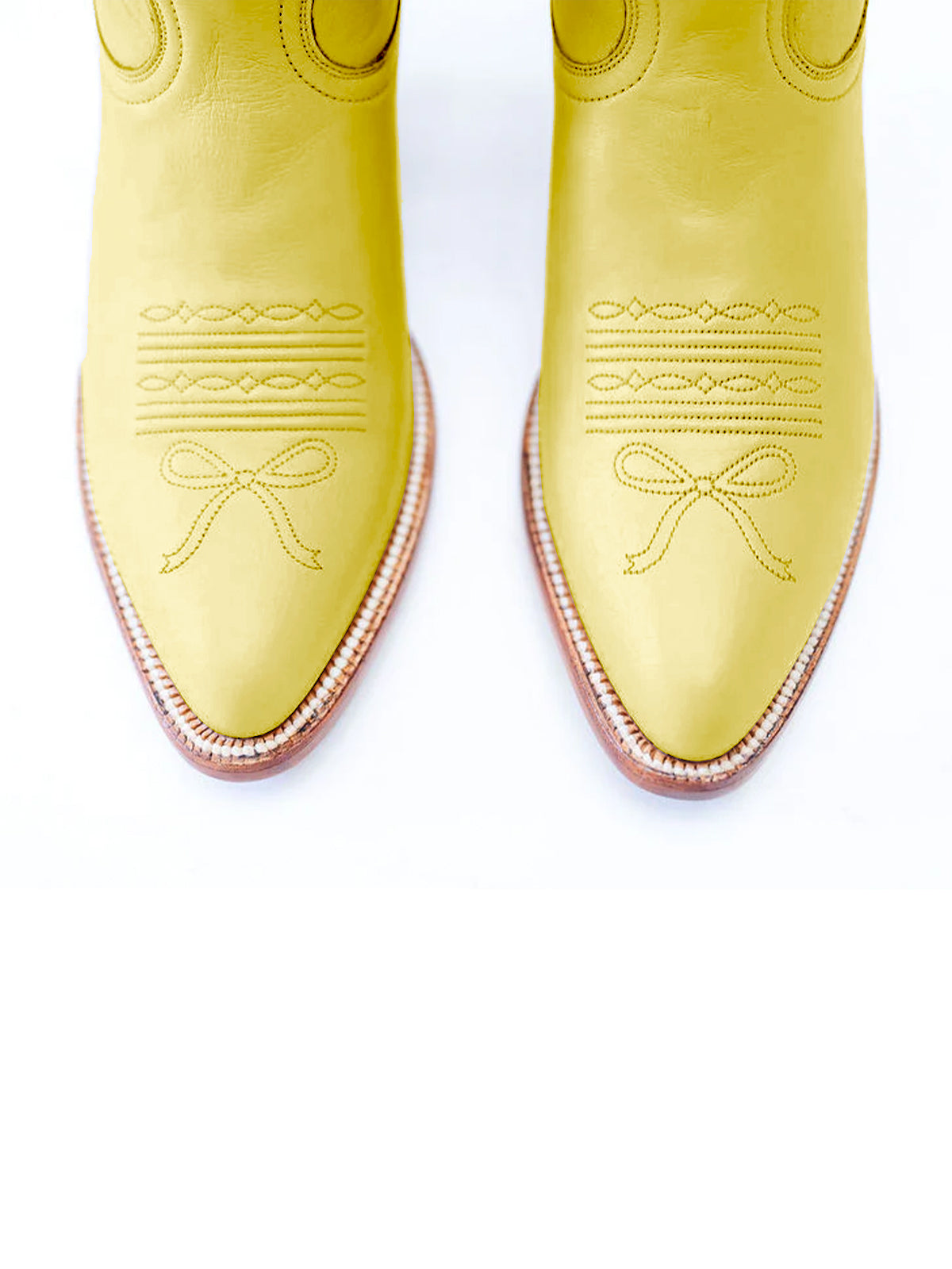 Leaves Embroidery Almond-Toe Wide Knee High Cowgirl Boots - Yellow