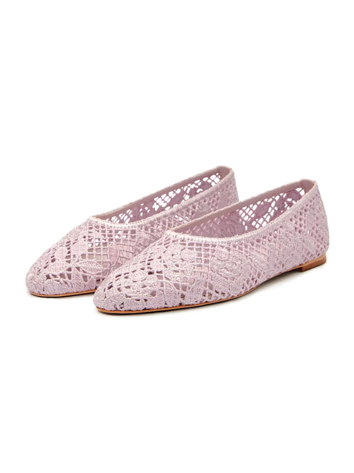 Blush Pink Woven Round-Toe Floral Embroidery Slip-On Flats