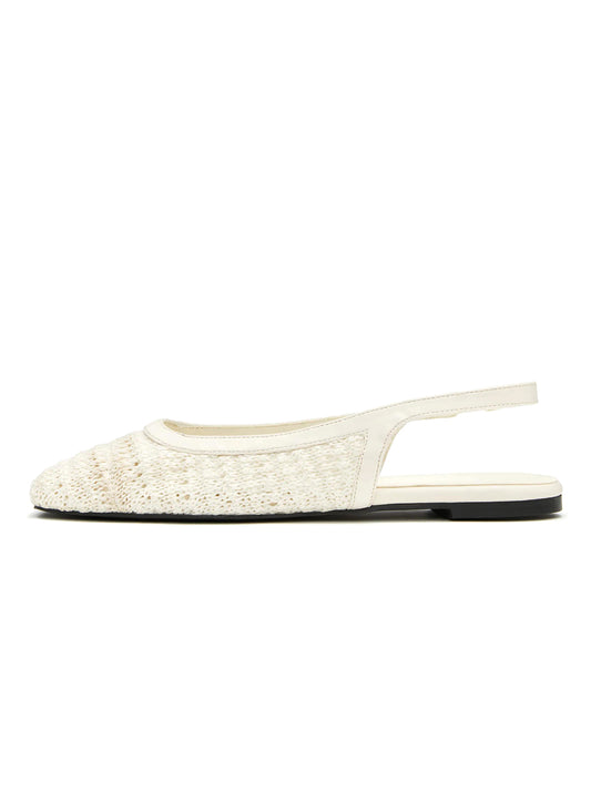 Ivory Grass Woven Square-Toe Classic Back Strap Flats